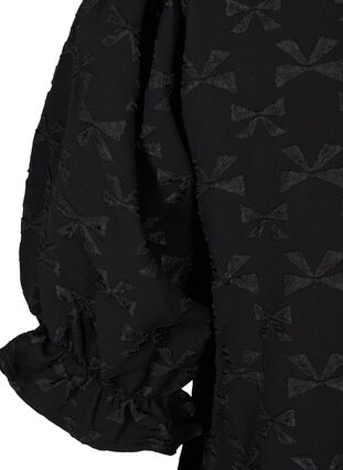 Zizzi Kort jacquardklänning med rosetter, Black W. Bow, Packshot image number 3