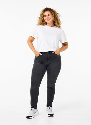 Zizzi Amy jeans med hög midja och super slim fit, Dark Grey Denim, Model image number 0