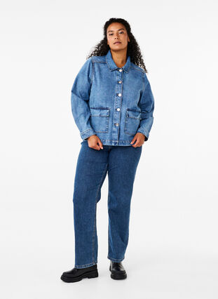 Zizzi Skjortjacka i denim med fickor, Blue Denim, Model image number 2