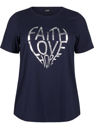 Zizzi FLASH - T-shirt med motiv, Navy B. Silver Faith, Packshot image number 0