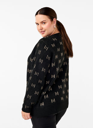 Zizzi Mönstrad pullover, Black Mel. Nomad, Model image number 1