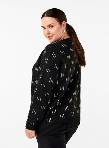 Zizzi Mönstrad pullover, Black Mel. Nomad, Model image number 1