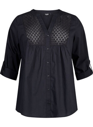 Zizzi FLASH – Skjorta med virkad detalj, Black, Packshot image number 0