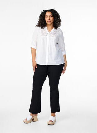Zizzi FLASH – Skjorta med virkad detalj, Bright White, Model image number 2