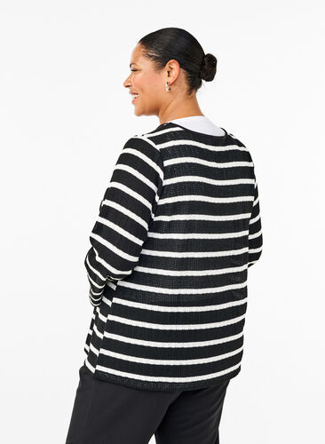 Zizzi Kofta med knytband, Black White stripe, Model image number 1