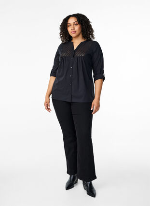 Zizzi FLASH – Skjorta med virkad detalj, Black, Model image number 2