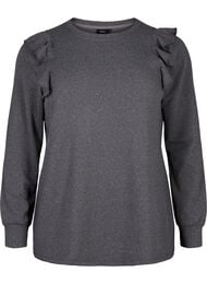 Långärmad blus med volangdetaljer, Dark Grey Melange