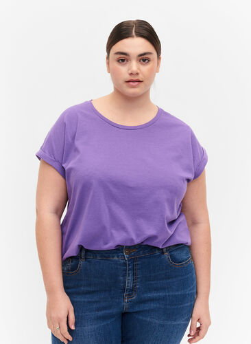 Zizzi Kortärmad t-shirt i bomullsmix, Deep Lavender, Model image number 0