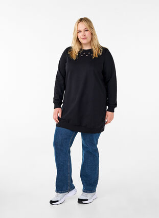 Zizzi Tunika i sweatshirttyg med metalldetaljer, Black, Model image number 2