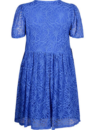 Zizzi Kortärmad spetsklänning med v-ringning, Dazzling Blue, Packshot image number 1