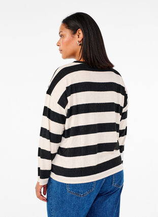 Zizzi Långärmad blus med ränder, Bl. Beige Mel.Stripe, Model image number 1