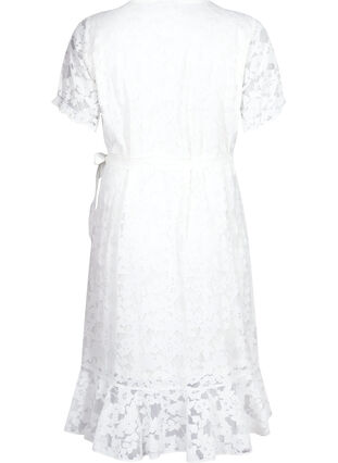 Zizzi Omlottklänning med spets och korta ärmar, Bright White, Packshot image number 1