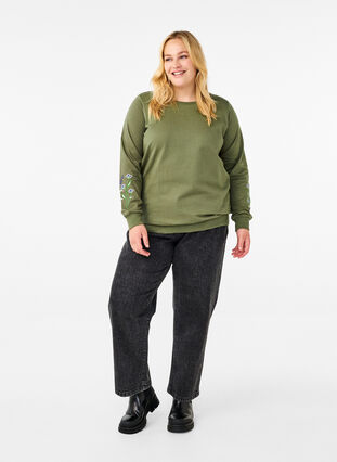 Zizzi Sweatshirt med broderade blommor, D. L. Green W. emb., Model image number 2