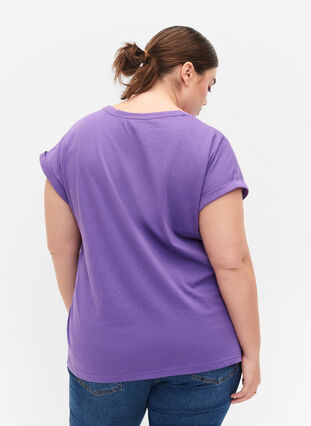 Zizzi Kortärmad t-shirt i bomullsmix, Deep Lavender, Model image number 1