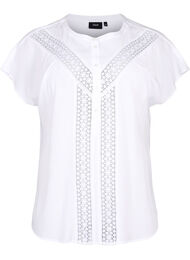 Blus i viskos med spetskant, Bright White