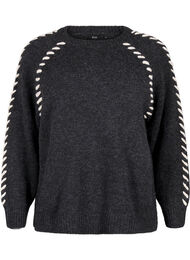 Stickad blus med sömmar, Dark Grey White Mel.