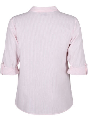 Zizzi Skjortblus med knäppning i en blandning av bomull och linne, Rosebloom White, Packshot image number 1