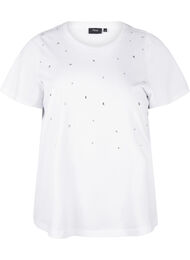 T-shirt i bomull med strasstenar, Bright White