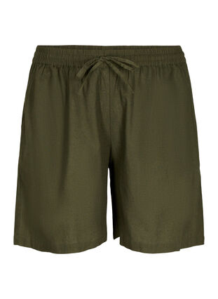 Zizzi Lösa shorts i bomullsblandning med linne, Forest Night, Packshot image number 0