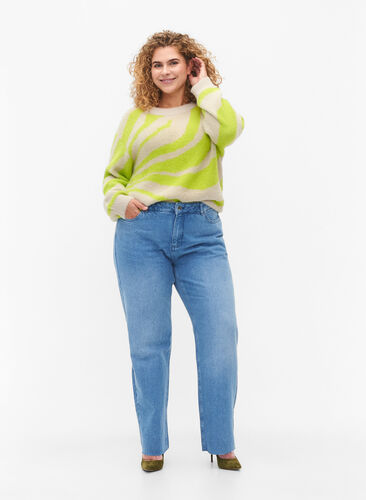 Zizzi Raka jeans med rå kanter, Medium Blue, Model image number 0