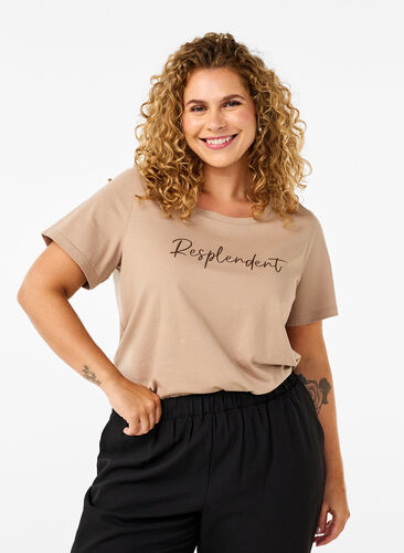 Zizzi T-shirt med motiv, S. Mink w. Text, Model image number 0