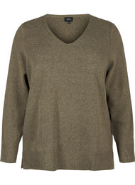 Stickad blus med V-ringning, Dusky G. Black Mel.