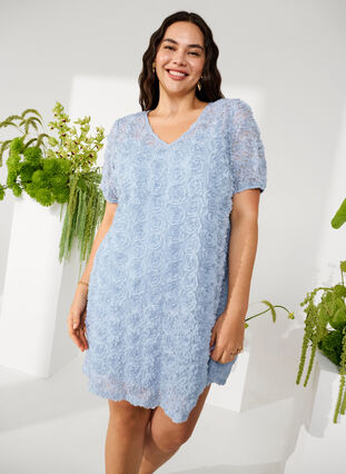 Zizzi Festklänning med 3D-blommor, Cashmere Blue, Image image number 0