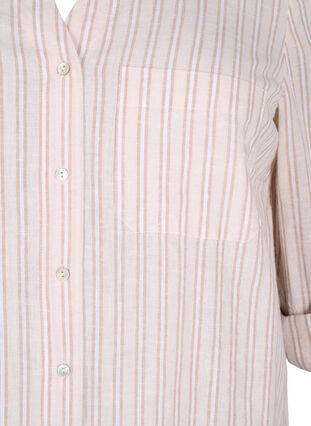 Zizzi Skjortblus med knäppning i bomulls- och linneblandning, Sandshell White, Packshot image number 2