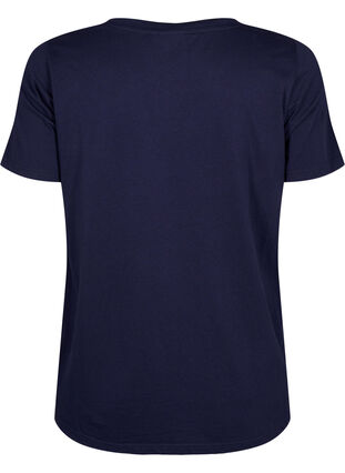 Zizzi T-shirt i bomull med textmotiv, Evening Blue w. 58, Packshot image number 1