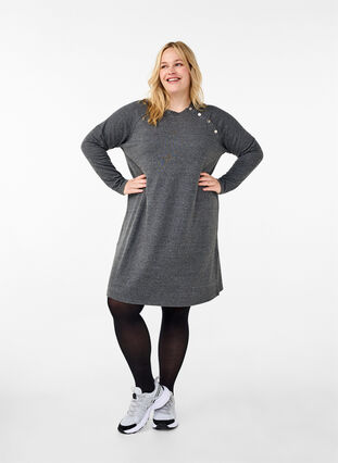 Zizzi Jerseyklänning med knappar, Dark Grey Melange, Model image number 2