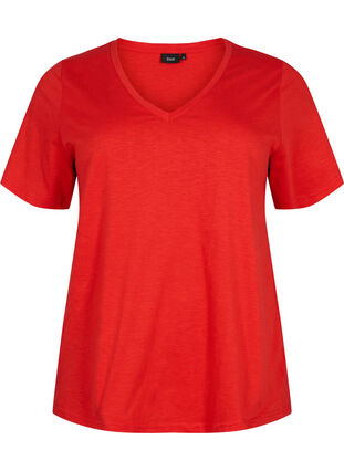 Zizzi V-ringad bas t-shirt med korta ärmar, Flame Scarlet, Packshot image number 0
