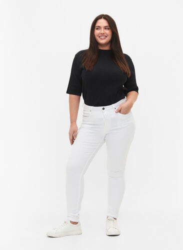 Zizzi Super slim Amy jeans med hög midja, White, Model image number 0