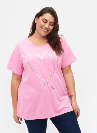Zizzi FLASH - T-shirt med motiv, Begonia Pink, Model image number 0