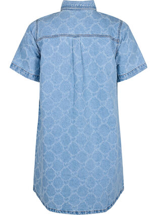 Zizzi Jeansklänning med slitet mönster och korta ärmar, Blue Denim, Packshot image number 1