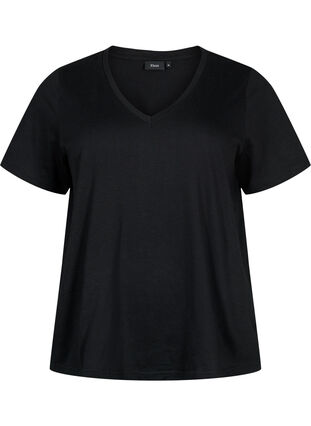 Zizzi Kortärmad enkel t-shirt med v-ringning, Black, Packshot image number 0