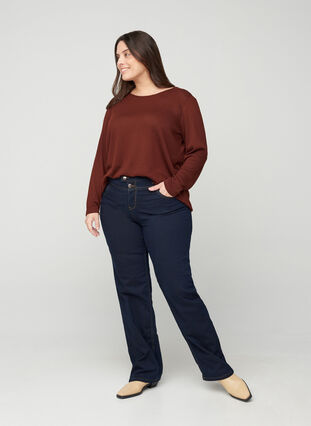 Zizzi Regular fit Gemma jeans med hög midja, Blue denim, Model image number 5