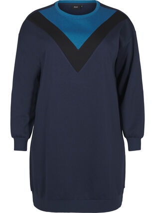 Zizzi Lång sweatshirt med färgblock, Navy B. Color Block, Packshot image number 0