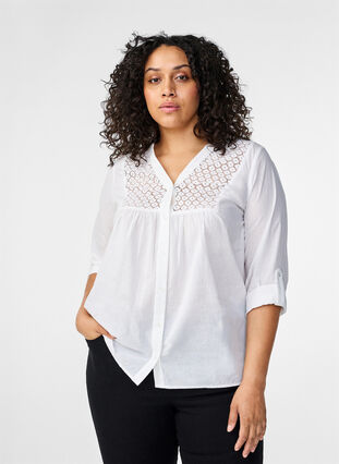 Zizzi FLASH – Skjorta med virkad detalj, Bright White, Model image number 0