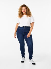 Superslimmade Bea-jeans med extra hög midja, Dark Blue, Model