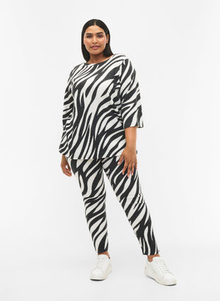 Zizzi Leggings med zebramönster, White Zebra, Model image number 0