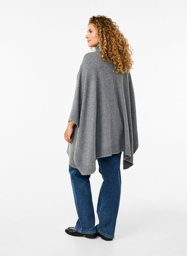 Zizzi Poncho med hög hals, Medium Grey Melange, Model image number 1