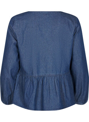 Zizzi Peplum blus i denim med knytband, Dark Blue Denim, Packshot image number 1