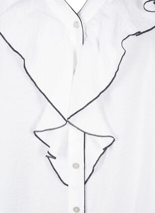 Zizzi Långärmad skjortblus i viskos med volang, Bright White, Packshot image number 2