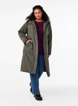 Zizzi Parkas med huva och justerbar midja, Black Olive, Model image number 3