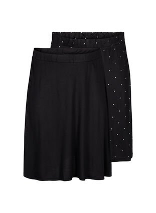 Zizzi 2-pack kjol i viskos, Black / Black W. dot, Packshot image number 0
