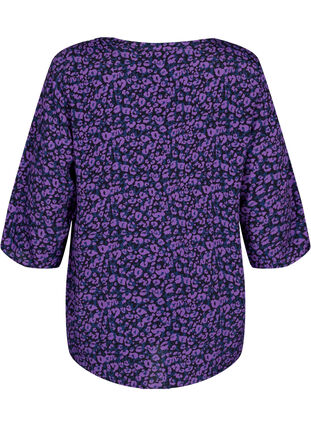 Zizzi Blus i viskos med 3/4 ärmar, Purple Leo AOP, Packshot image number 1