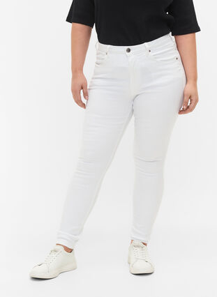 Zizzi Super slim Amy jeans med hög midja, White, Model image number 2