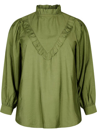 Zizzi Viskosblus med volanger, Loden Green, Packshot image number 0