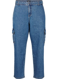 Cargojeans med hög midja, Blue Denim