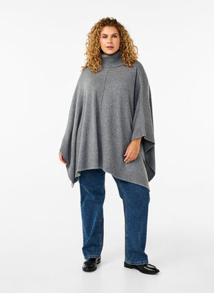 Zizzi Poncho med hög hals, Medium Grey Melange, Model image number 2